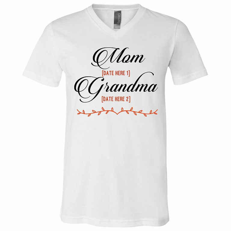 Personalized Mom Est Grandma, White, V-Neck T-Shirt