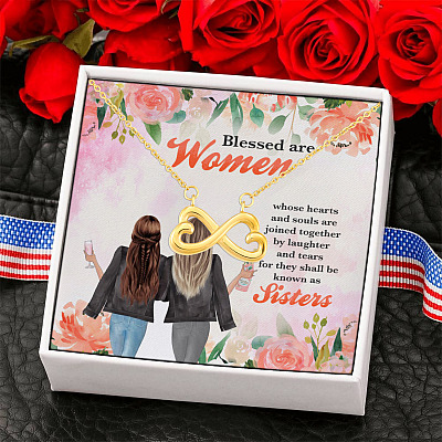 Alternative view of Sisters Blessed Are Women Whose Heart And Soul Are Joined Together Infinity Heart Pendant Necklace