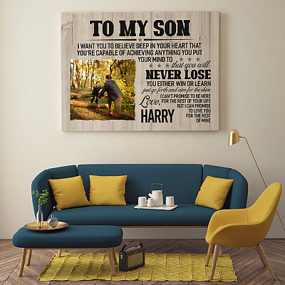 Alternative view of Personalized Photo Dad to My Son I Want You to Believe Deep in Your Heart Framed Canvas - Unframed Poster