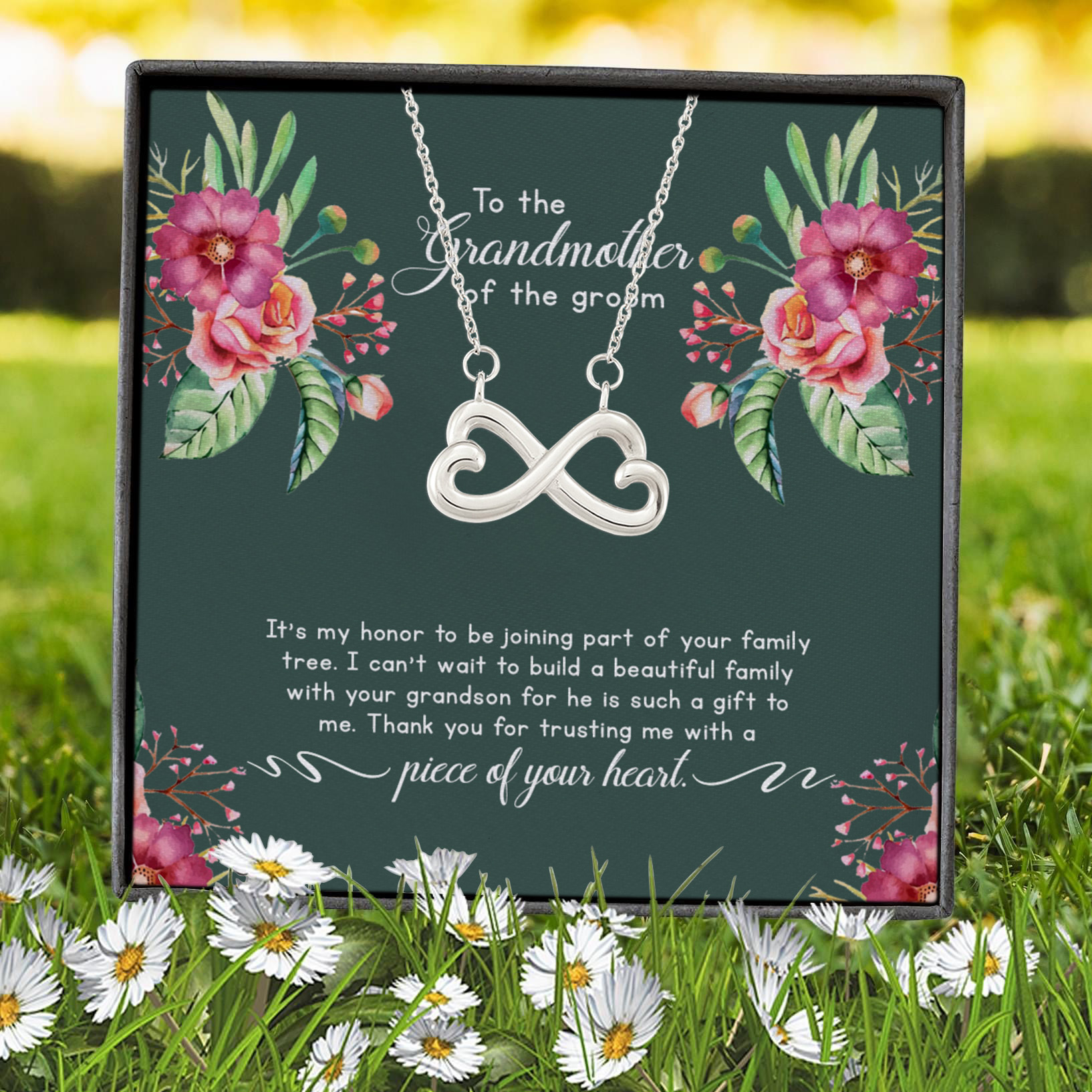 10VT. Grandmother Of The Groom Infinity Heart Necklace (Silver) 7