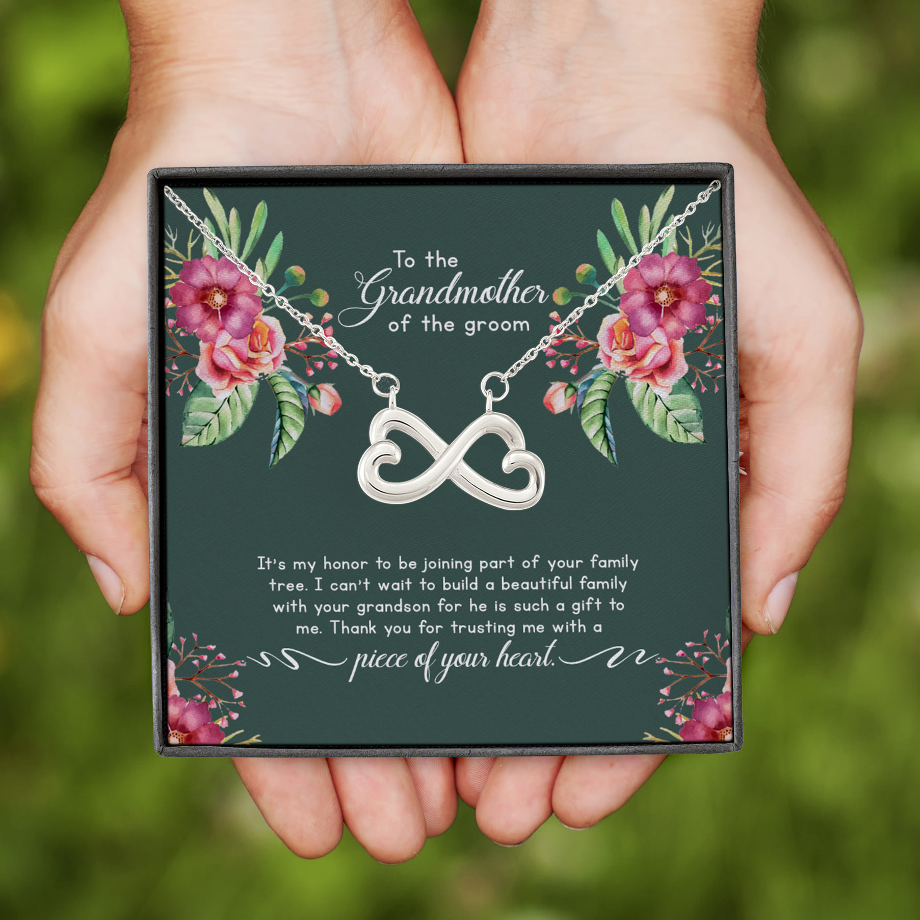 10VT. Grandmother Of The Groom Infinity Heart Necklace (Silver)