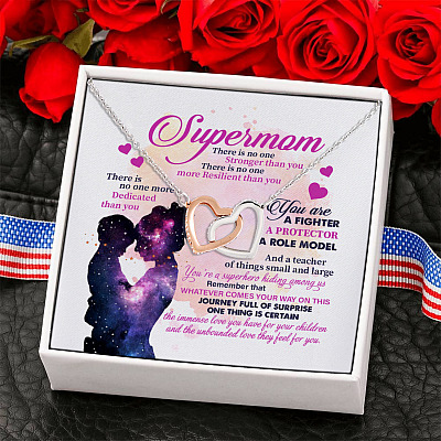 Alternative view of Supermom There Is No One Stronger than You Interlocking Hearts Pendant Necklace
