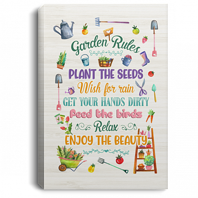 Garden Rules Framed Canvas - Unframed Poster - Garden Wall Hang Decor, White, 0.75'' Framed Canvas