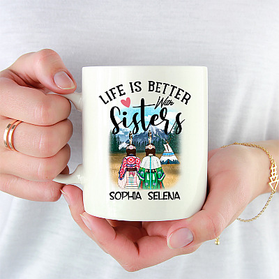 Alternative view of Personalized  Life Is Better with Sisters  - Gift for Bff Ceramic Coffee Mug - Water Bottle