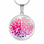 Butterfly They Whispered to Her You Can't Withstand the Storm She Whispered Back I Am the Storm Circle Pendant Necklace - Circle Luxury Necklace (Silver)