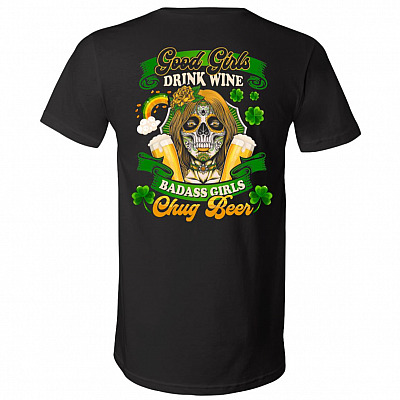 Good Girls Drink Wine Badass Girls, Black, V-Neck T-Shirt