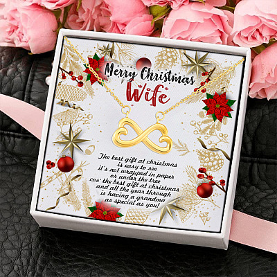 Merry Christmas Wife the Best Gift at Christmas Is Easy to See Infinity Hearts Pendant Necklace Gifts