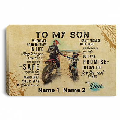 Personalized Vintage Motorcycle from Dad to My Son Wherever Your Journey in Life May Take You Canvas Prints - Unframed Poster, White, 0.75'' Framed Canvas