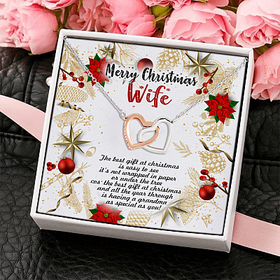 Merry Christmas Wife the Best Gift at Christmas Is Easy to See Interlocking Hearts Pendant Necklace Gifts