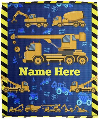 Personalized Name Excavators, White, Cozy Plush Fleece Blanket - 50x60