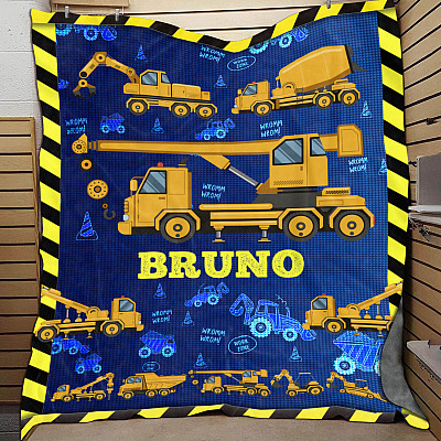 Alternative view of Personalized Name Excavators Equipment Trucks Fleece Blanket for Boy - Construction Vehicles Blanket for for Kids Boys