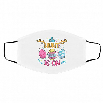 The Hunt Is on Happy Easter Mask Cover, White, Cloth Face Cover – Medium/Large