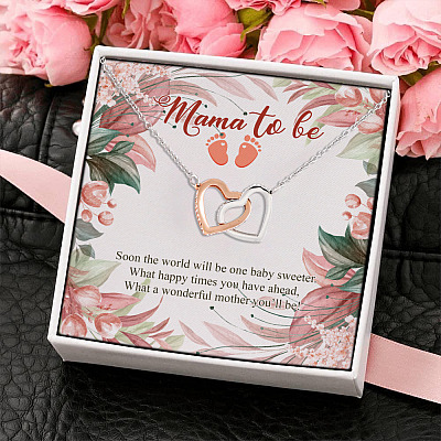 Alternative view of Mama to Be What a Wonderful Mother You Will Be New Mom Gift Interlocking Heart Pendant Necklace