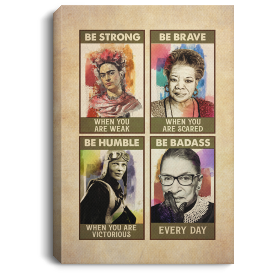 Empowered Woman Feminist Be Strong Be Brave Be Humble Be Bad-ass Everyday Canvas Prints - Vintage RBG Poster, White, 0.75'' Framed Canvas