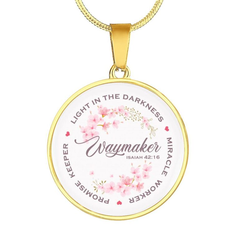Waymaker Light In The Darkness Miracle Worker Promise Keeper Circle Pendant Necklace - Circle Luxury Necklace (Gold Plated)