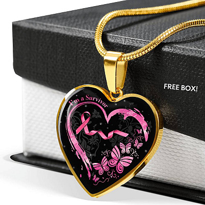Im a Survivor Breast Cancer Awareness Gifts for Cancer Survivors Heart Pendant Necklace - Heart Luxury Necklace (Gold Plated)