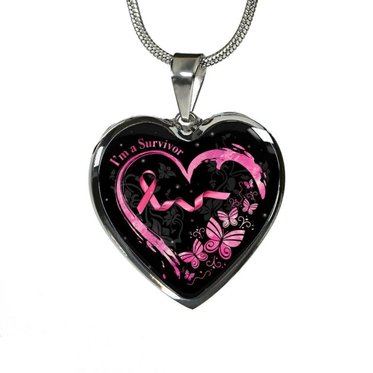 Im a Survivor Breast Cancer Awareness Gifts for Cancer Survivors Heart Pendant Necklace - Heart Luxury Necklace (Silver)