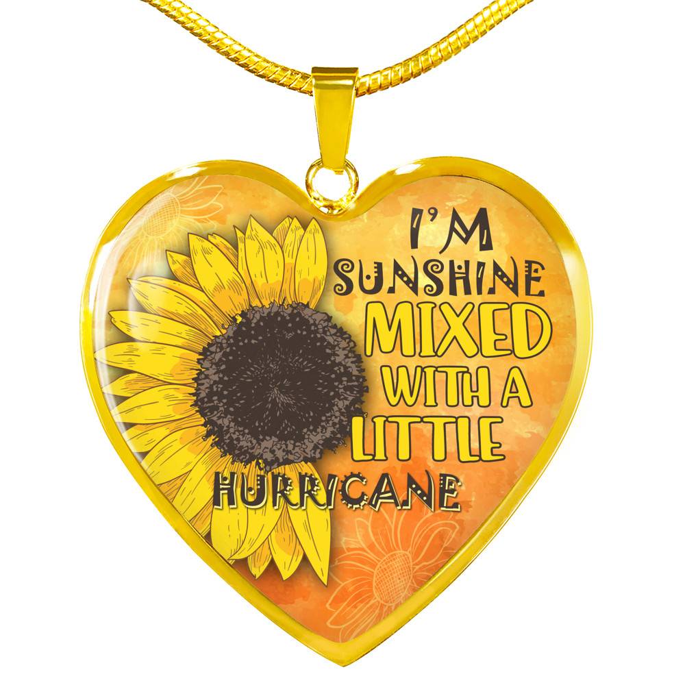 I'm Sunshine Mixed With A Little Hurricane Sunflower Heart Pendant Necklace - Heart Luxury Necklace (Gold Plated)