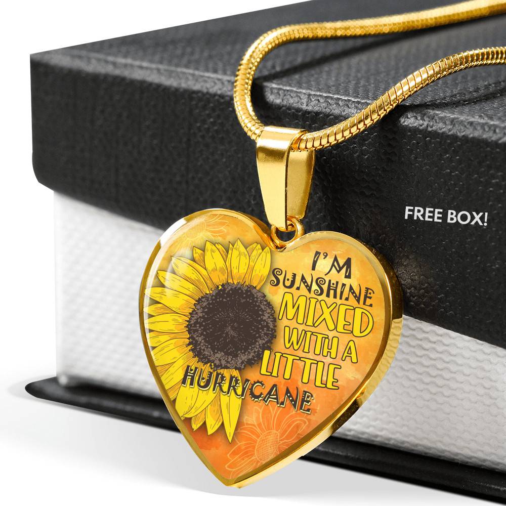 I'm Sunshine Mixed With A Little Hurricane Sunflower Heart Pendant Necklace - Heart Luxury Necklace (Gold Plated)