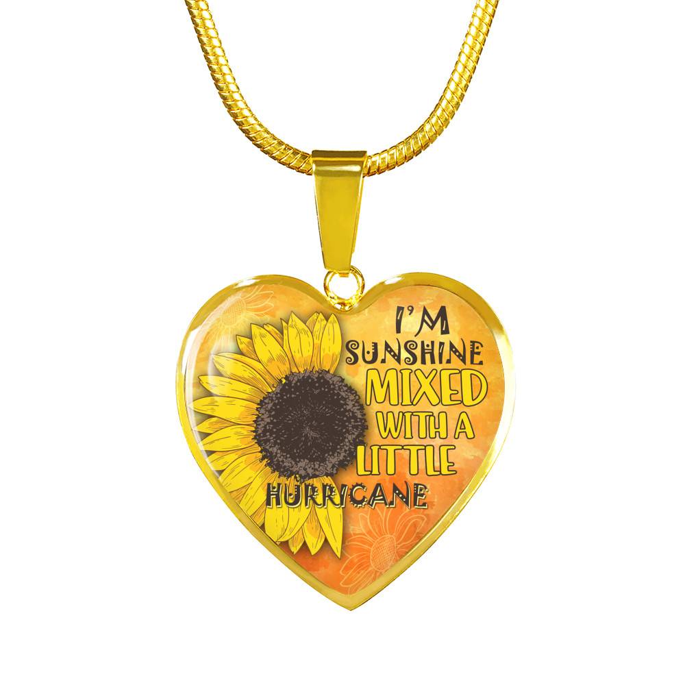 I'm Sunshine Mixed With A Little Hurricane Sunflower Heart Pendant Necklace - Heart Luxury Necklace (Gold Plated)