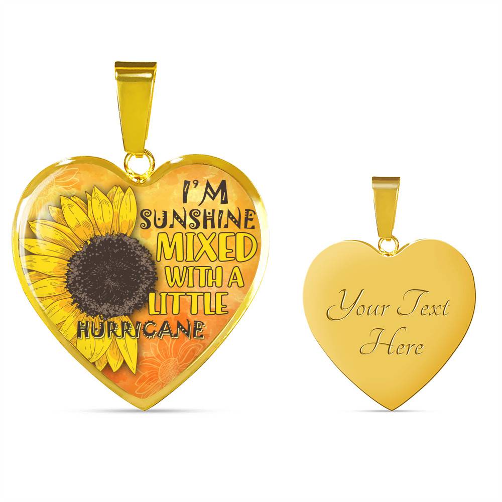 I'm Sunshine Mixed With A Little Hurricane Sunflower Heart Pendant Necklace - Heart Luxury Necklace (Gold Plated)