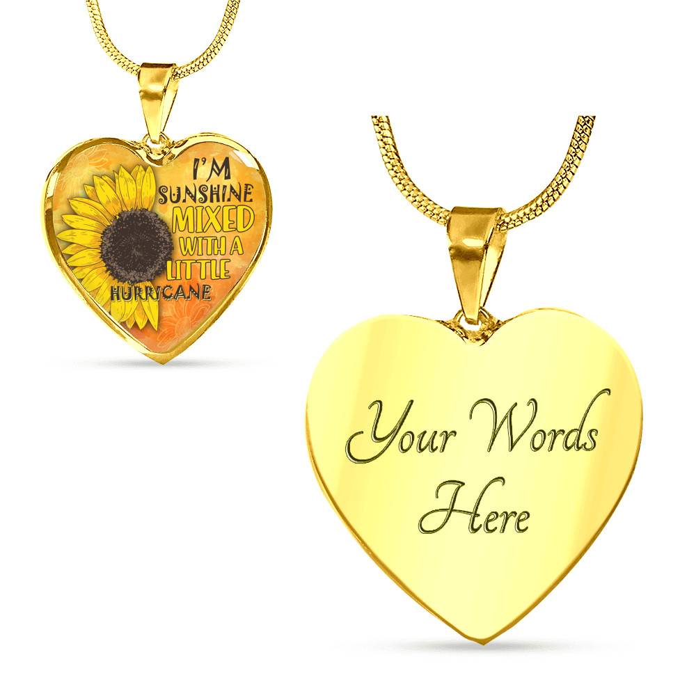 I'm Sunshine Mixed With A Little Hurricane Sunflower Heart Pendant Necklace - Heart Luxury Necklace (Gold Plated)