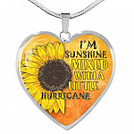 I'm Sunshine Mixed With A Little Hurricane Sunflower Heart Pendant Necklace - Heart Luxury Necklace (Silver)