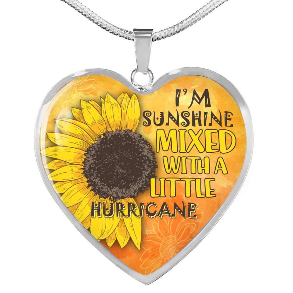 I'm Sunshine Mixed With A Little Hurricane Sunflower Heart Pendant Necklace - Heart Luxury Necklace (Silver)
