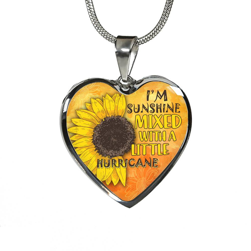 I'm Sunshine Mixed With A Little Hurricane Sunflower Heart Pendant Necklace - Heart Luxury Necklace (Silver)