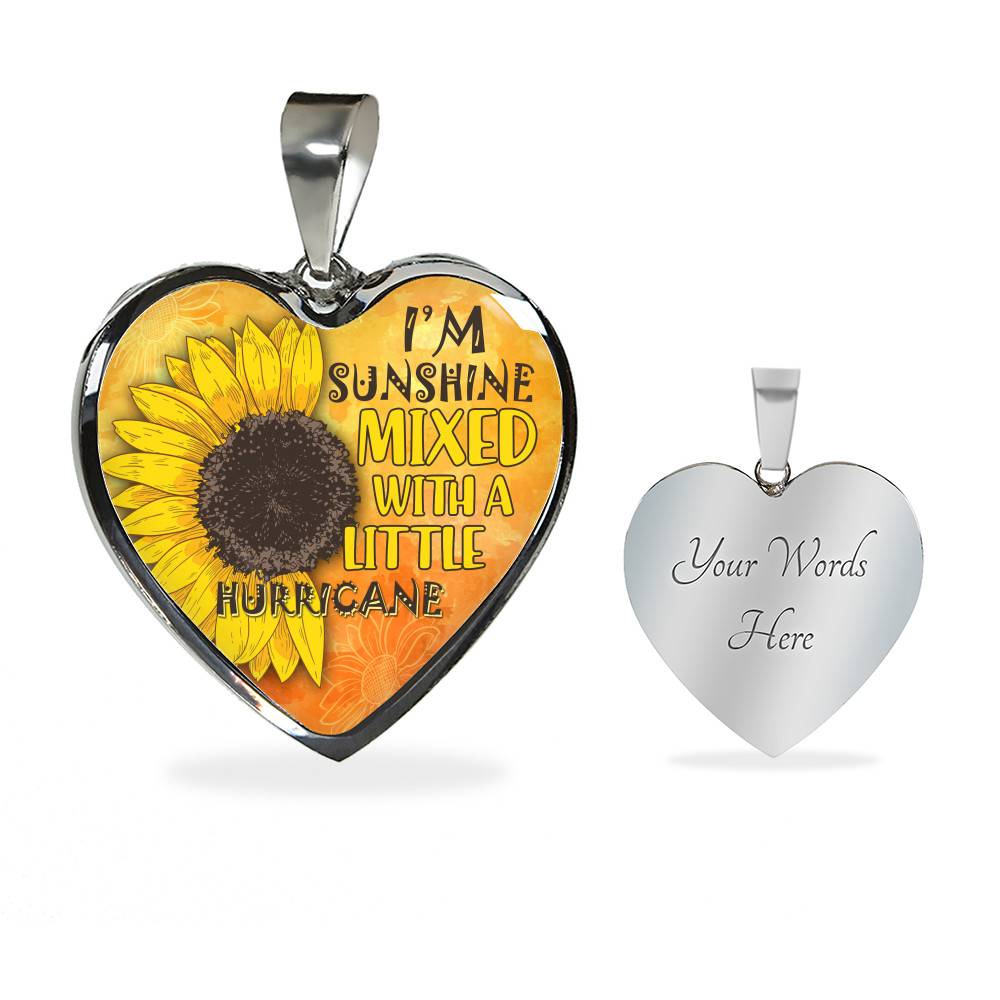 I'm Sunshine Mixed With A Little Hurricane Sunflower Heart Pendant Necklace - Heart Luxury Necklace (Silver)