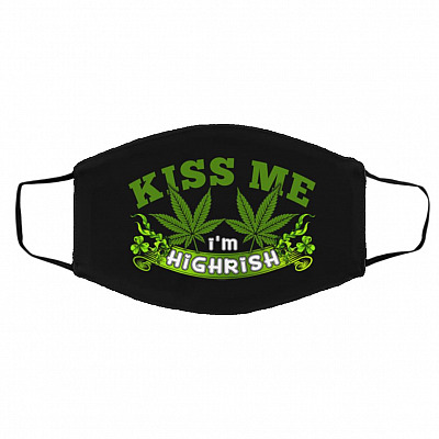 Kiss Me I'm Highrish St. Patrick's Day, Black, Cloth Face Cover – Medium/Large