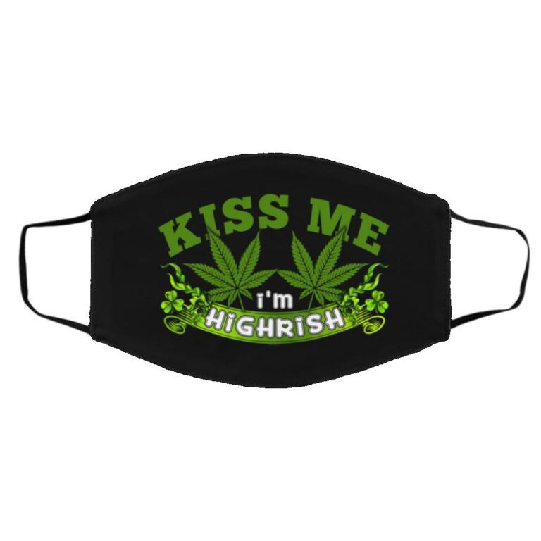 Kiss Me I'm Highrish St. Patrick's Day, Black, Cloth Face Cover – Medium/Large