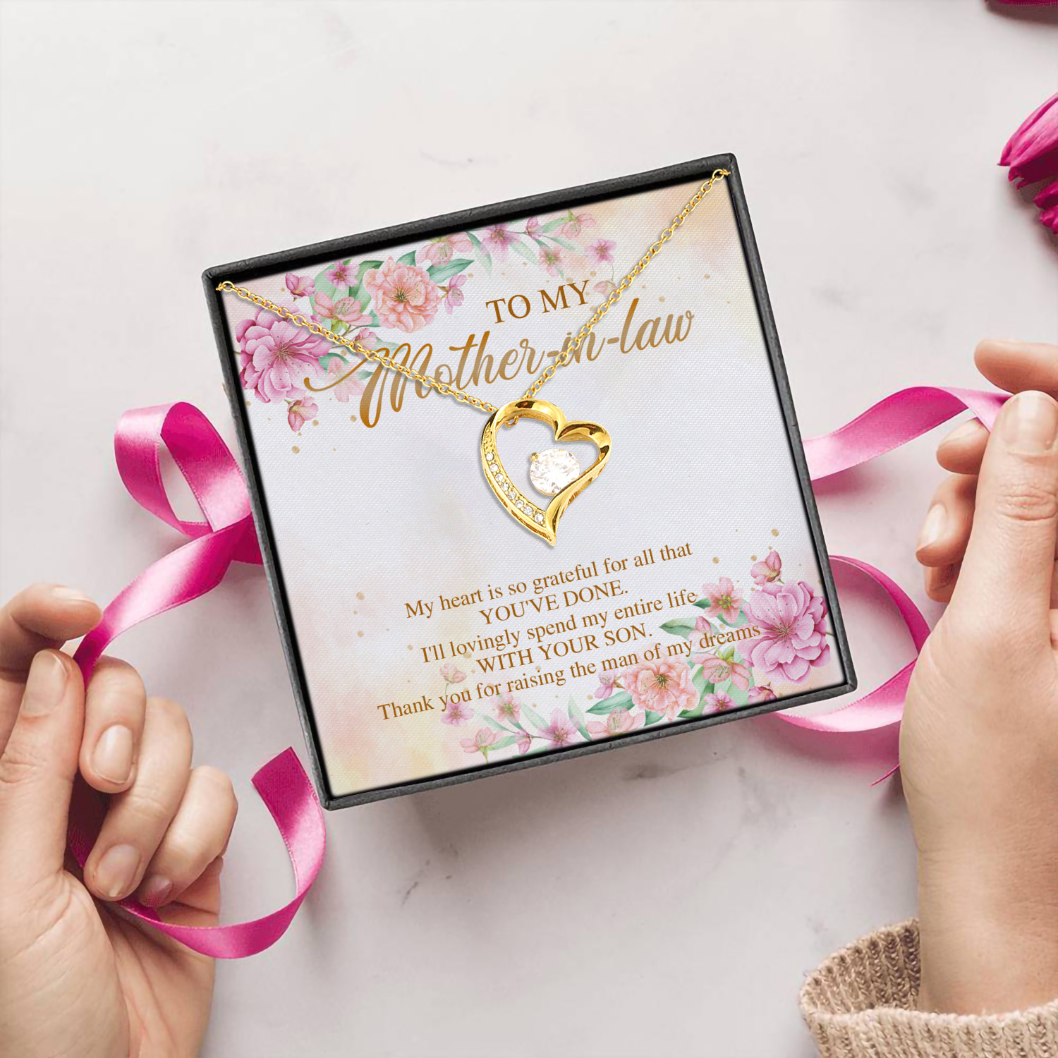 4O. My Mother In Law Necklace Forever Love Necklace (Gold) 5