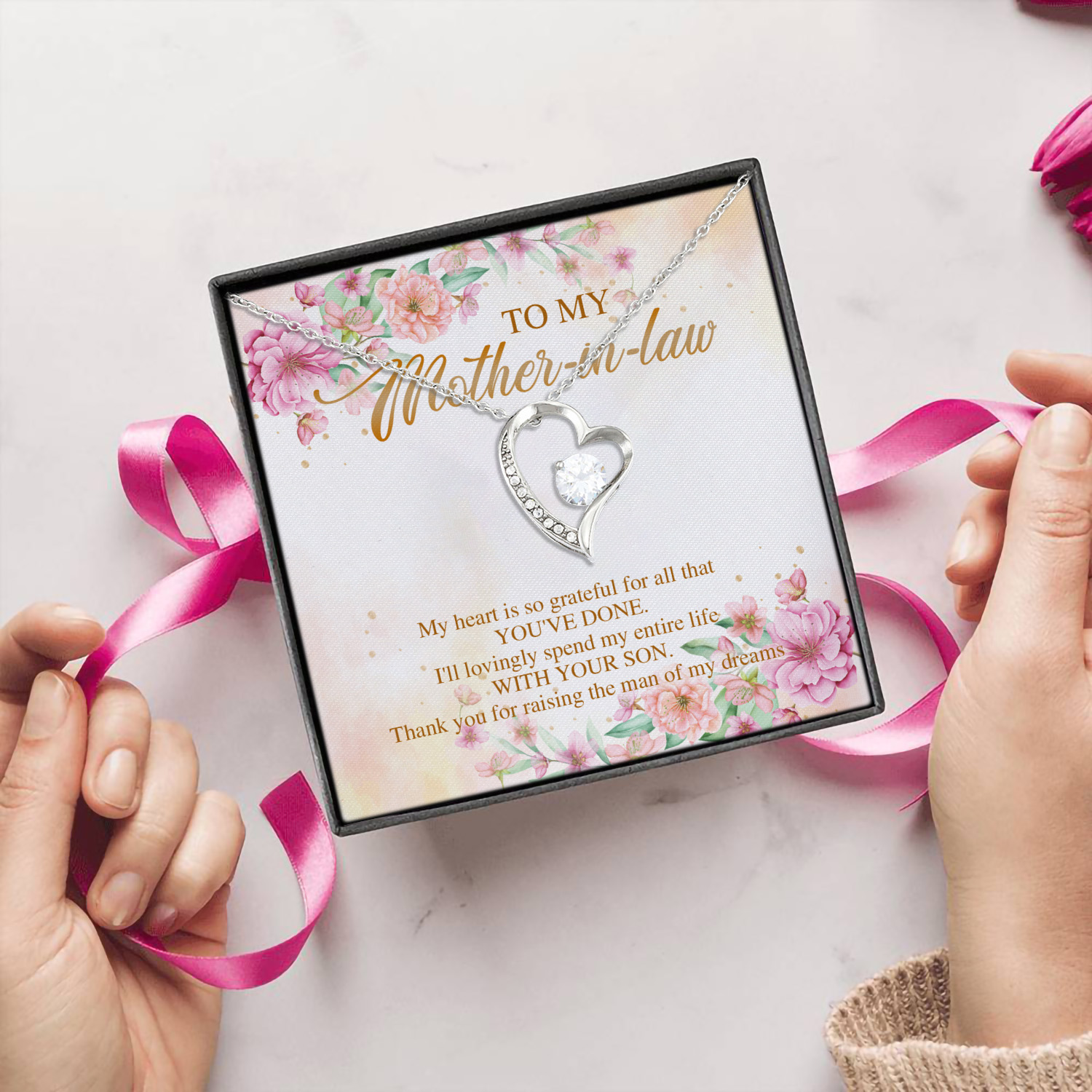 4O. My Mother In Law Necklace Forever Love Necklace (Silver) 5