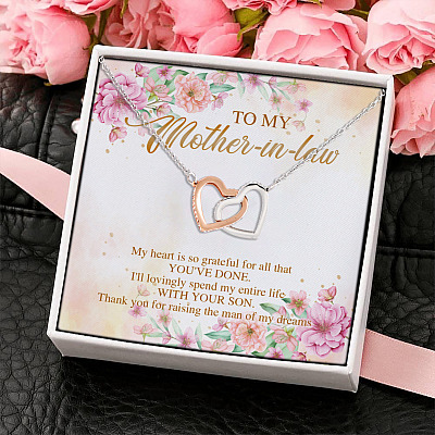To My Mother in Law My Heart Is so Grateful for All Mother's Day Joined Interlocking Hearts Pendant Necklace