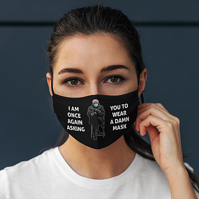 Alternative view of Bernie Sanders Meme Wear a Mask I Am Once Again Asking Political Humor Washable Reusable Cloth Face Mask