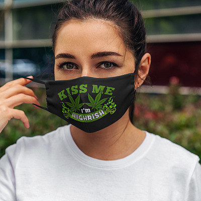 Alternative view of Kiss Me I'm Highrish St. Patrick's Day Marijuana Cannabis Washable Reusable Custom Printed Cloth Face Mask Cover