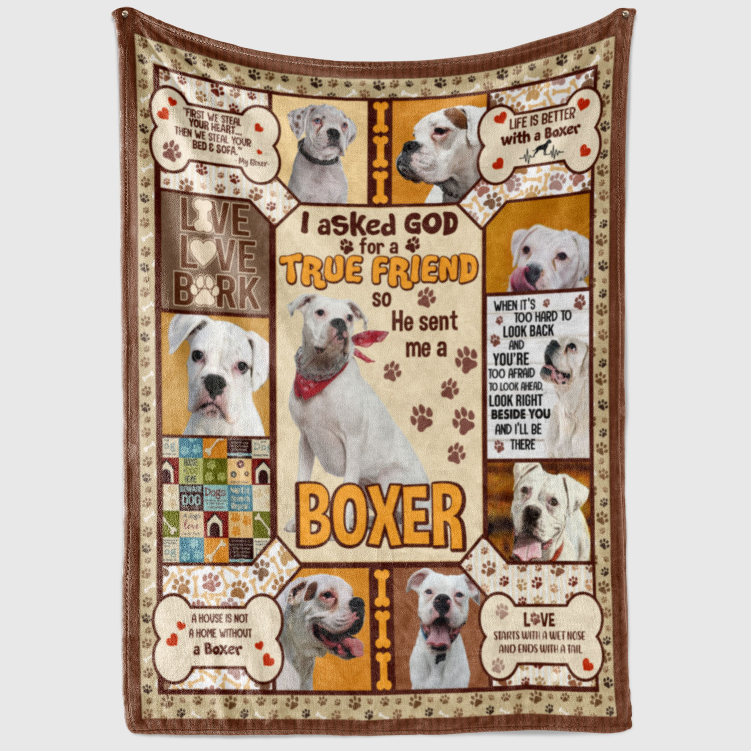 2VT. White Boxer I Asked God blanket mockup