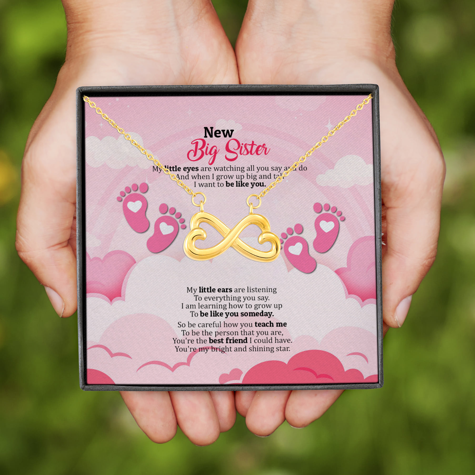 7VT. New Big Sister My Little Eyes Infinity Heart Necklace (Gold)