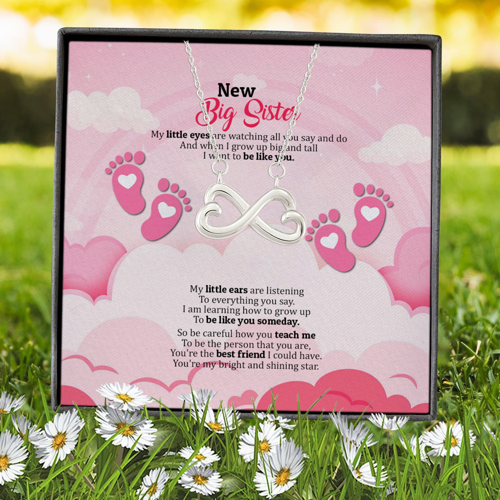 7VT. New Big Sister My Little Eyes Infinity Heart Necklace (Silver) 7