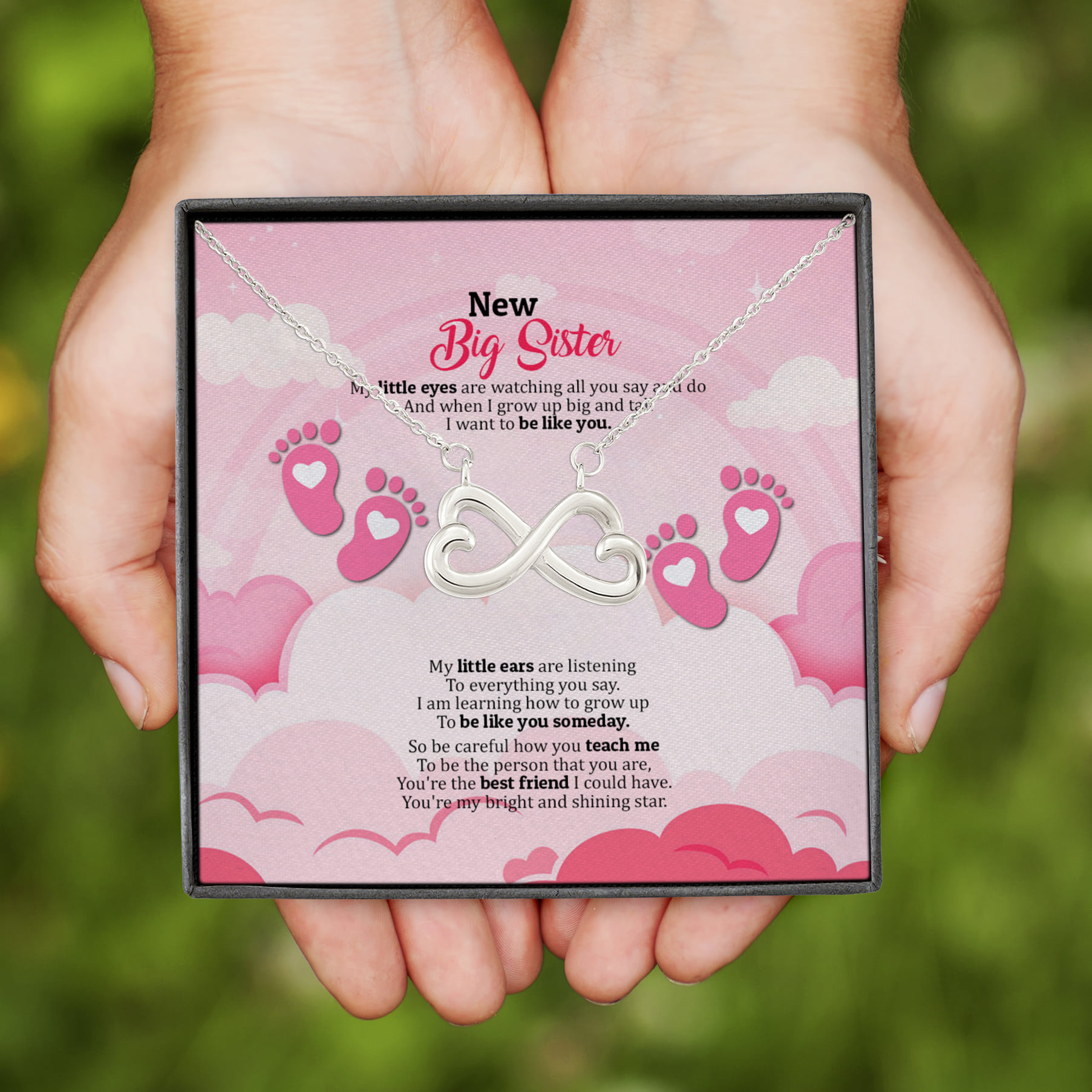 7VT. New Big Sister My Little Eyes Infinity Heart Necklace (Silver)