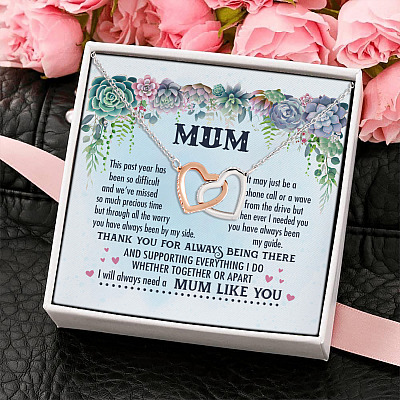 Mum This Past Year Has Been So Difficult Mothers Day Heartfelt Card Joined Interlocking Hearts Pendant Necklace