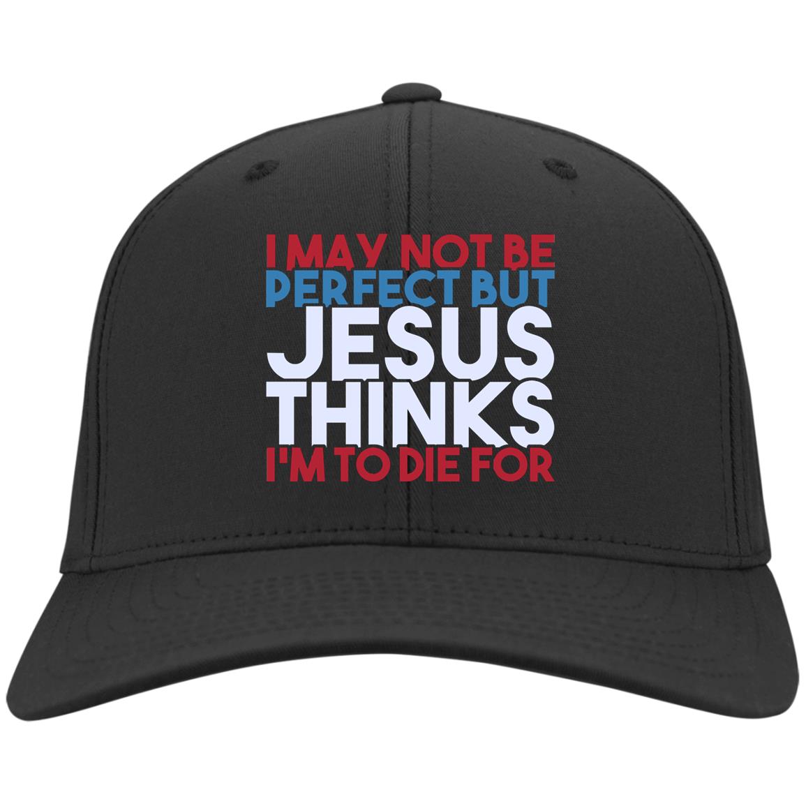 I May Not Be Perfect But Jesus, Black, Twill Cap I May Not Be Perfect But Jesus, Black, Twill Cap