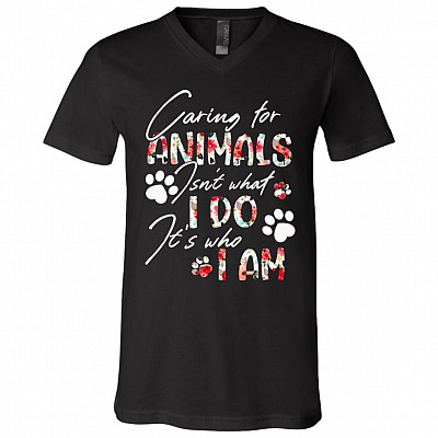 Caring For Animals Isn't What, Black, V-Neck T-Shirt