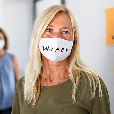 Alternative view of Friends Wifey Washable Reusable Custom Printed Cloth Face Mask Cover - Friends Hubby Wifey Face Mask