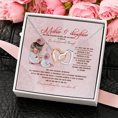 The Bond Between Mother and Daughter Is Forever Mother Daughter Gift Interlocking Heart Pendant Necklace