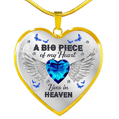 A Big Piece of My Heart Lives in Heaven - Memorial Gifts Family Heart Pendant Necklace - Heart Luxury Necklace (Gold Plated)