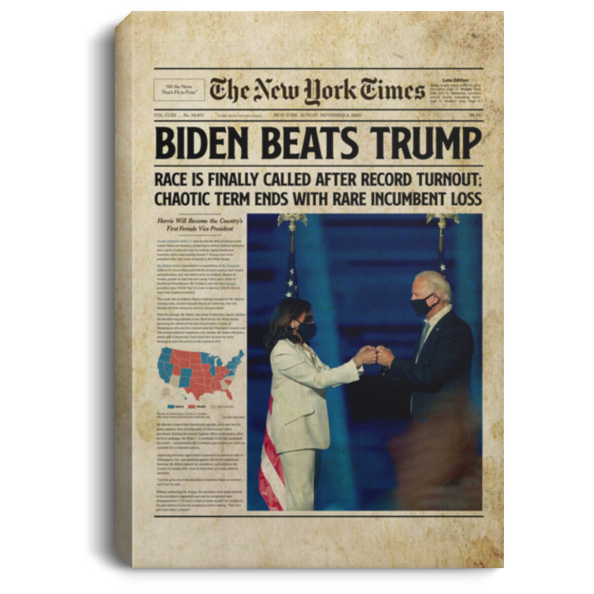 Biden Beats Trump Cover Of Times News - Biden Harris Inauguration Day 2021 Framed Canvas Prints - Unframed Poster, White, 0.75'' Framed Canvas Biden Beats Trump Cover Of Times News - Biden Harris Inauguration Day 2021 Framed Canvas Prints - Unframed Poster, White, 0.75'' Framed Canvas