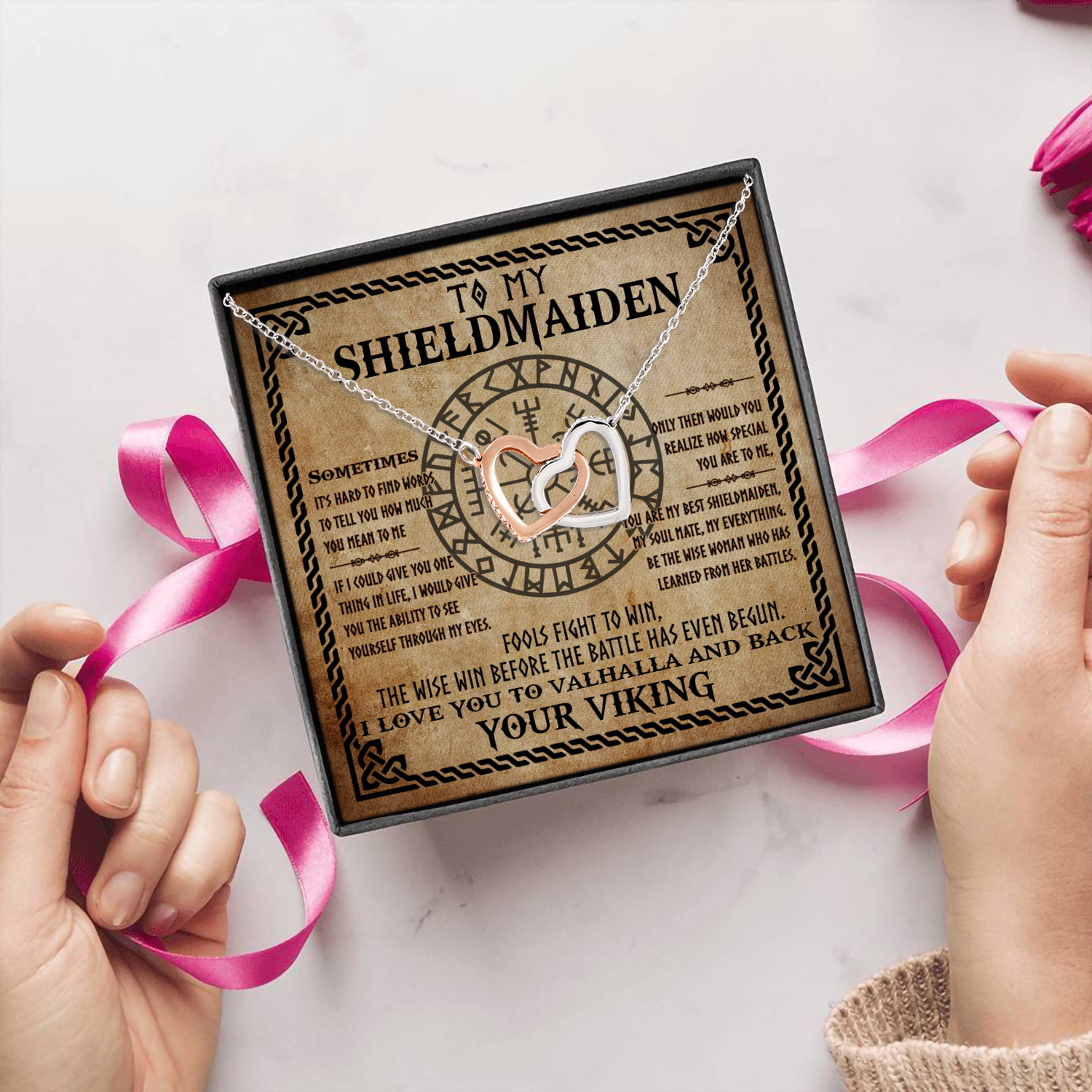 92 HG uu tien. To My Shieldmaiden Sometimes Interlocking Hearts Necklace 5