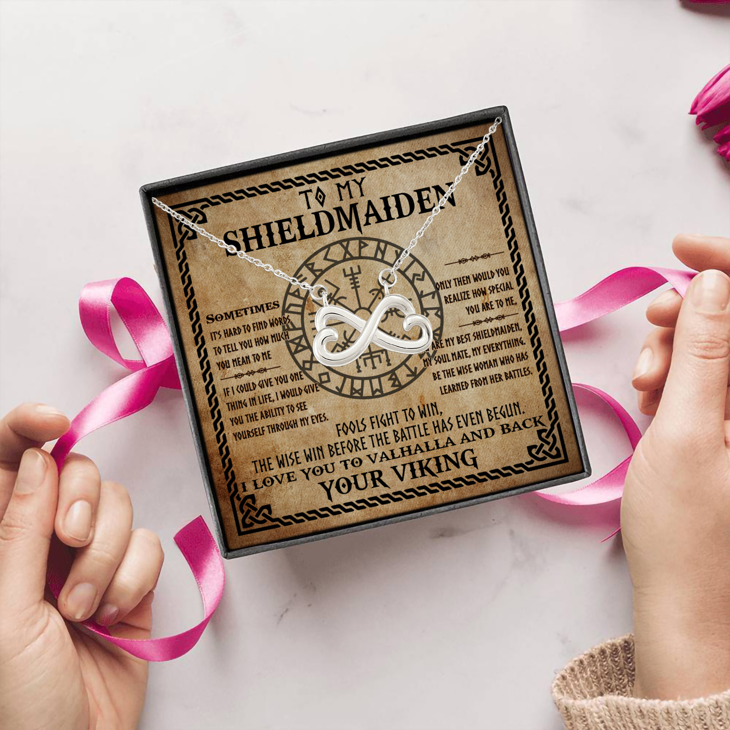 92 HG uu tien. To My Shieldmaiden Sometimes Infinity Heart Necklace (Silver) 5